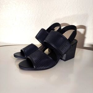 EILEEN FISHER Black Sport Mesh Leather Heeled Sandals Women's Size 8 NWT IOB
